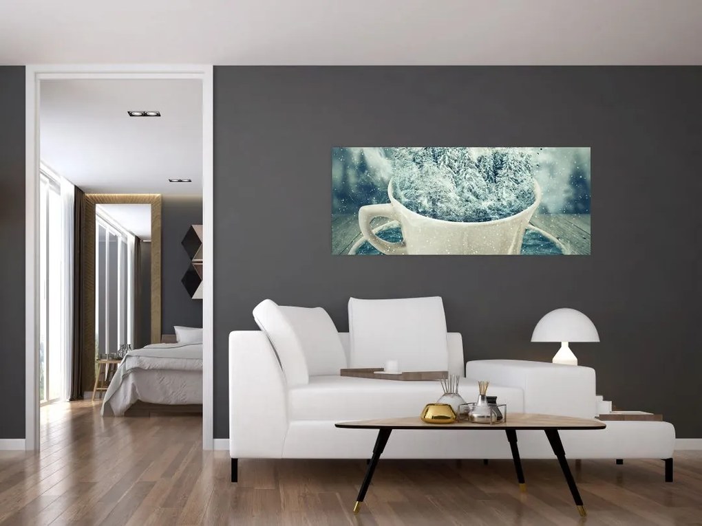 Obraz - Zimný svet v hrnčeku (120x50 cm)