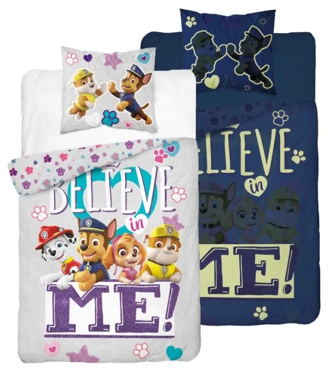 Svietiace obliečky PAW PATROL Believe me sivá Rozmer obliečky: 70 x 80 cm | 140 x 200 cm