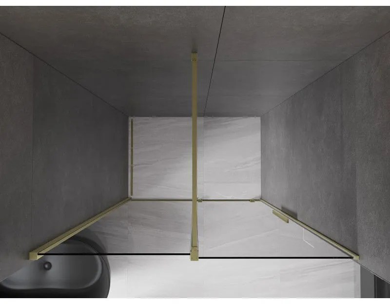 Mexen Velar, posuvné sprchové dvere do otvoru 150 cm, 8mm šedé sklo, zlatá matná, 871-150-000-41-55