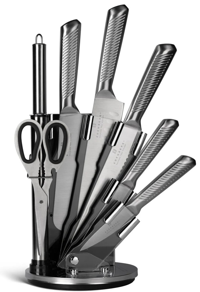 8 dielna sada nožov v otočnom stojane v oceľovej farbe