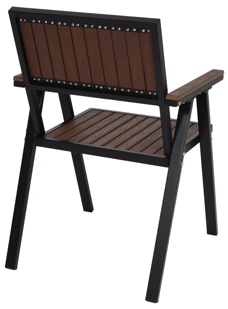 Set 2 záhradných stoličiek HWC-J95, hliník imitácia dreva - rám čierna, tmavo hnedá