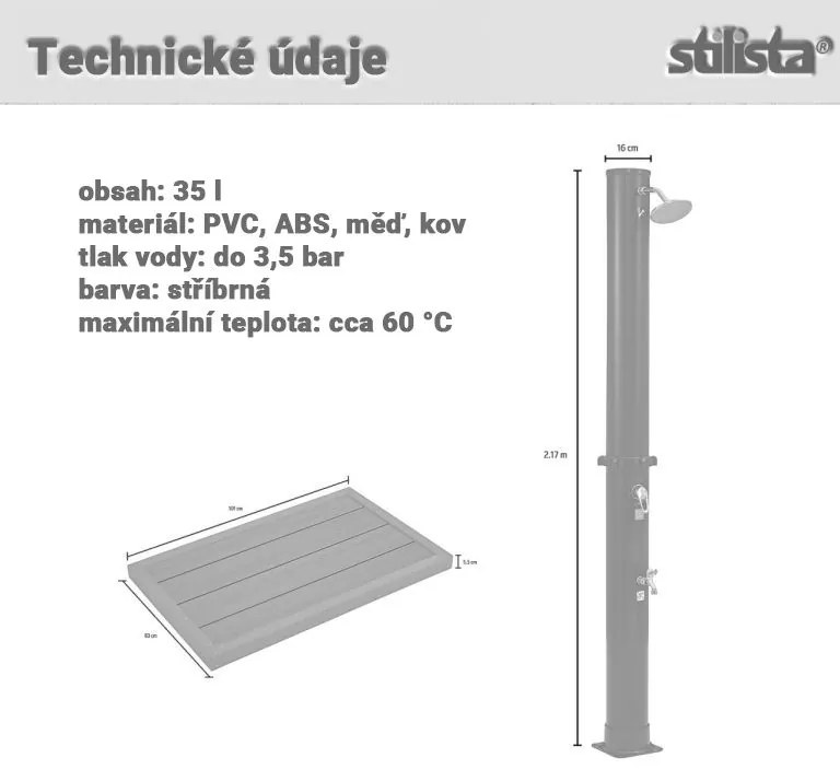 STILISTA záhradná solárna sprcha, 35 l, strieborná