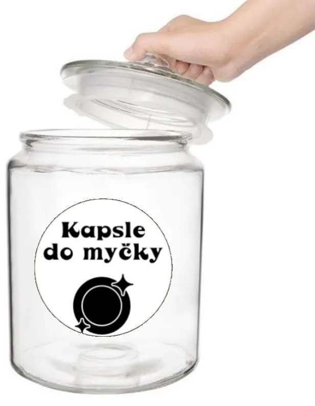 Štítok / nálepka do kuchyne s obrázkom taniera - Kapsuly do umývačky riadu Farba písma: Čierne na bielom