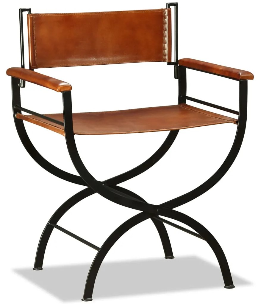 vidaXL Skladacia stolička, čierno hnedá, pravá koža