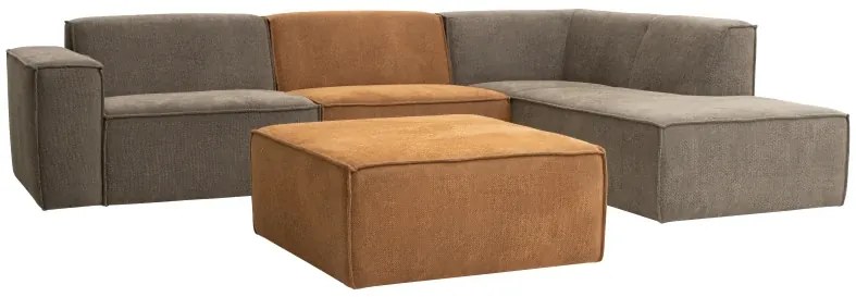 Modulová sedacia súprava PIXEL - roh + taburet, pravá, sv. hnedá / zlatá (Adore 03 Sand / Adore 132 Gold)
