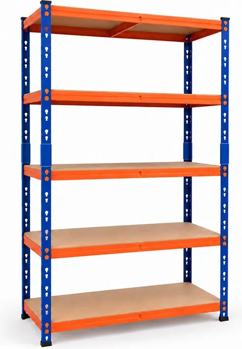 Regál 180x120x40 cm lakovaný 5-policový, nosnosť 1000 kg - modro-oranžový