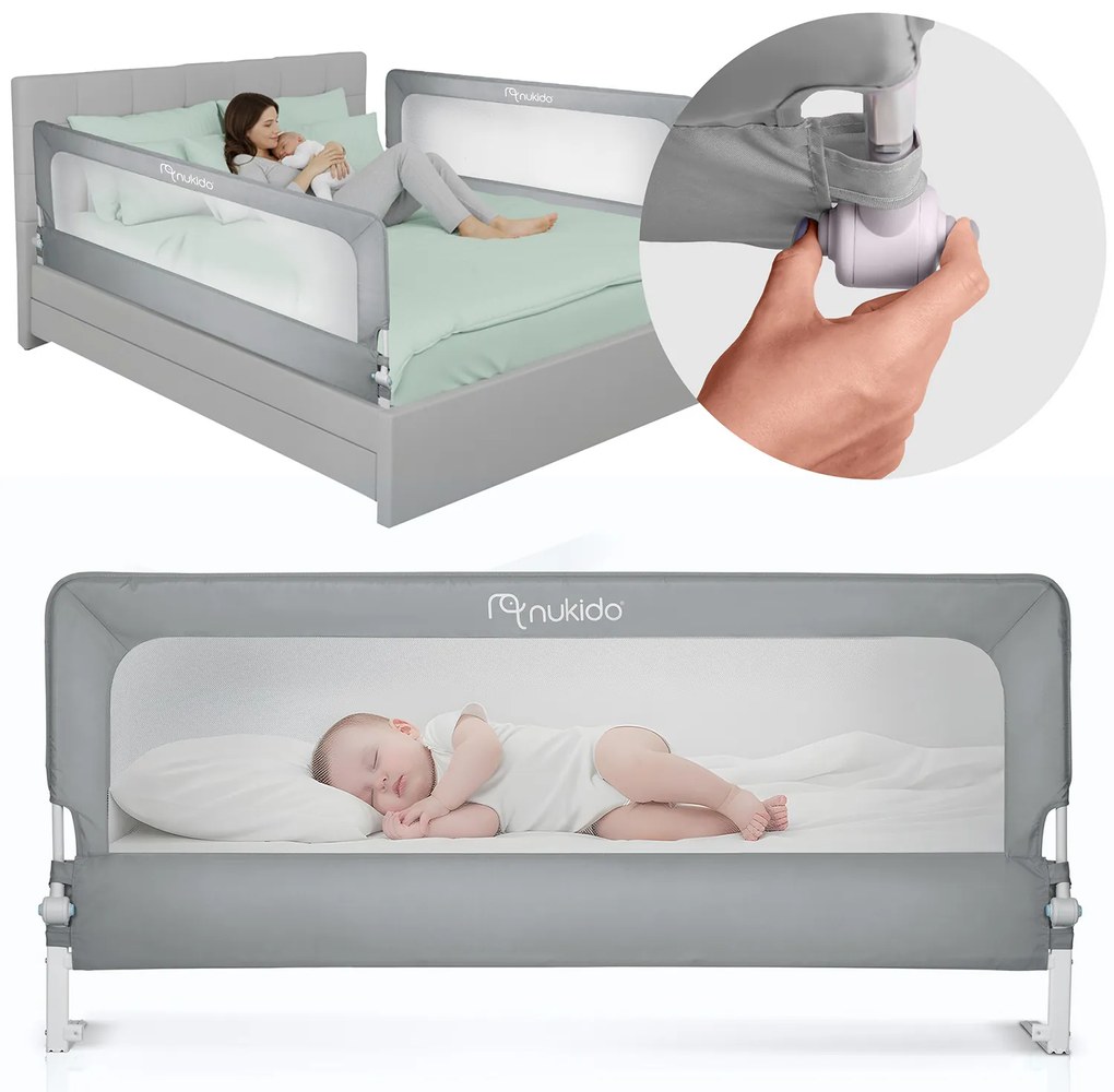 Bezpečnostná zábrana k posteli 180 cm Nukido NK-228 - sivá