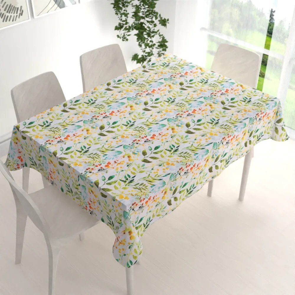 Biante Dekoračný obdĺžnikový obrus PML-066 Zelené popínavé lístky na bielom 120x140 cm