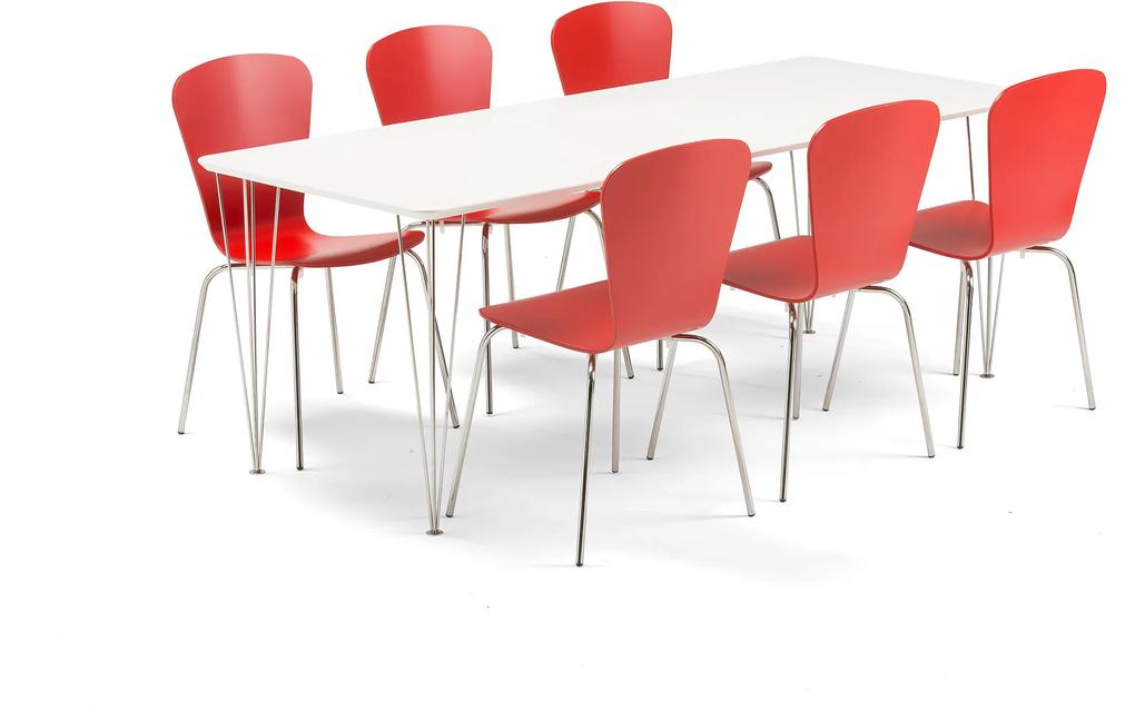 Jedálenská zostava: Stôl Zadie + 6 stoličiek Milla, červené