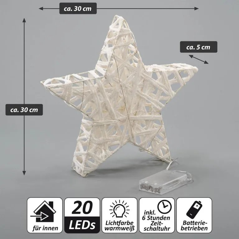 Trblietavá hviezda, teplá biela, 20 LED, Ø 30 cm