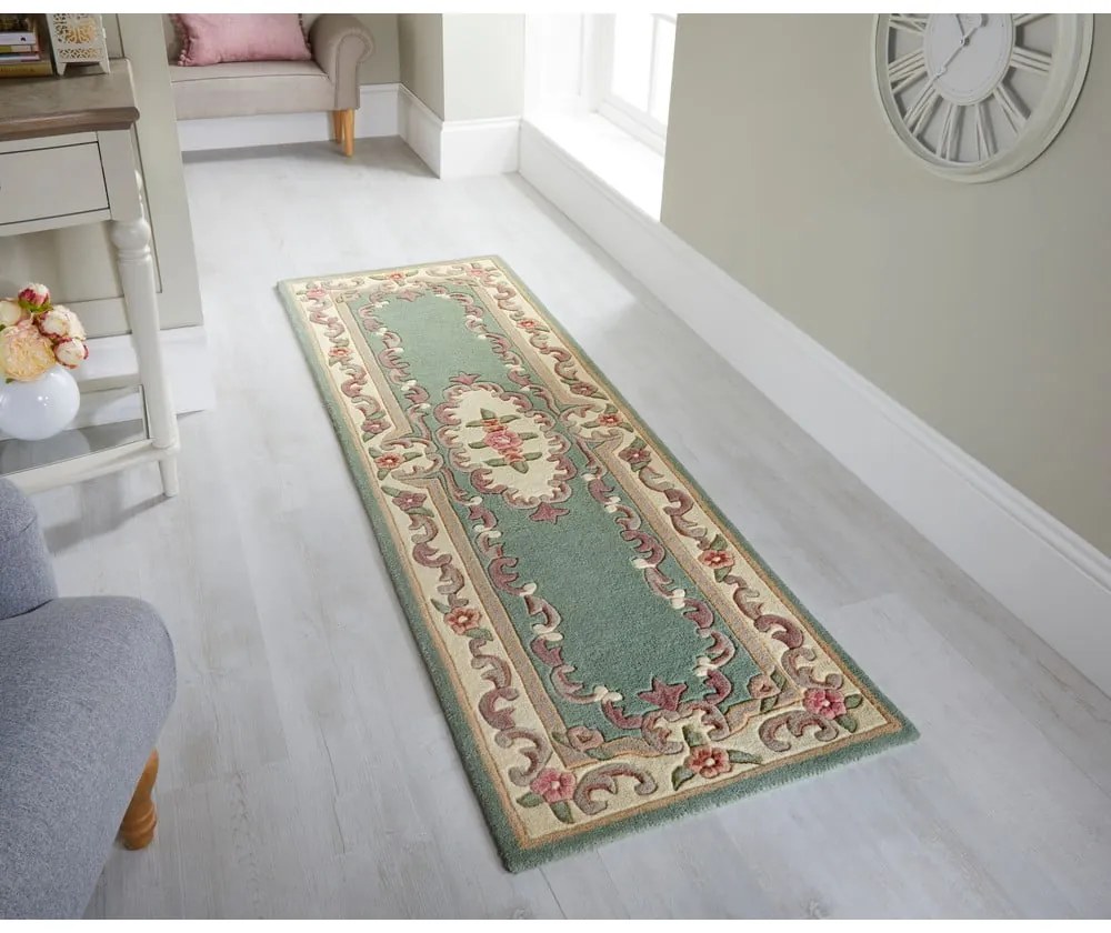 Zelený vlnený behúň Flair Rugs Aubusson, 67 x 210 cm