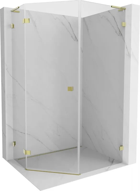 Mexen Lunar, L päťuholníkový sprchový kút naklápací doľava 90 x 100 cm, 8mm číre sklo, zlatý profil, 831L-090L-100P-50-00-L