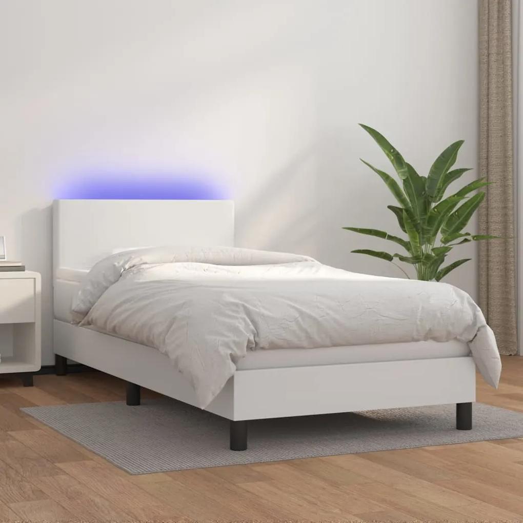 Boxspring posteľ s matracom a LED biela 90x190 cm umelá koža 3134076