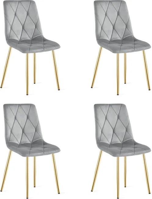 Sada štyroch jedálenských stoličiek LIBRA zamatové, svetlosivé / zlaté nohy (4 ks)