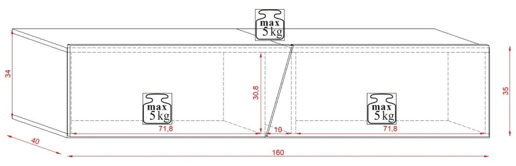 TV stolík Slant s LED osvetlením 160 cm biely mat/sivý lesk