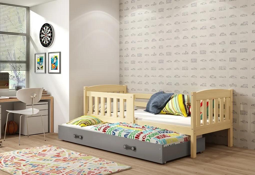 Expedo Detská posteľ FLORENT P2 + matrac + rošt ZADARMO, 90x200 cm, borovica, grafitova