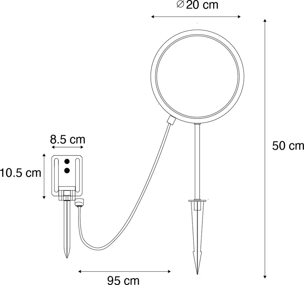 Sada 2 čiernych bodových svetiel 50 cm vrátane nabíjateľného LED a solárneho IP65 - Adalind