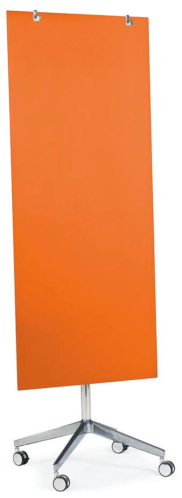 Mobilná sklenená magnetická tabuľa STELLA, 650x1575 mm, svetlooranžová