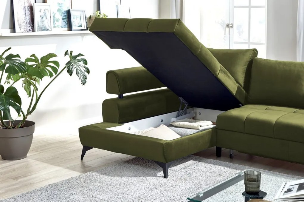 Rohová sedacia súprava Paris, machová zelená látka, ľavý roh