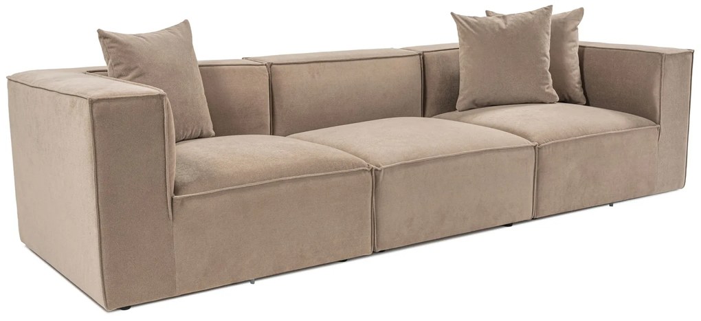 Trojmiestna pohovka Sora s rámom zo 100% hrabového dreva 325 x 102 cm, kapučínová