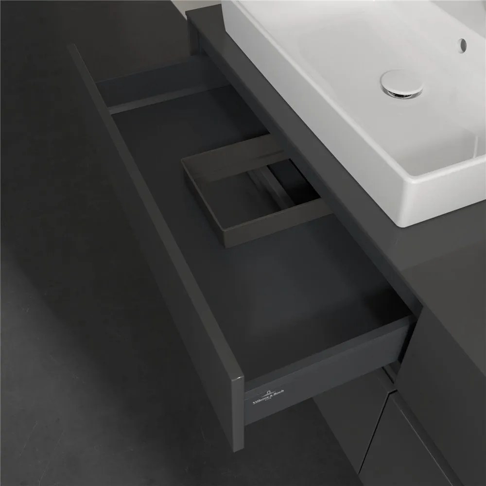 VILLEROY & BOCH Collaro závesná skrinka pod dve umývadlá na dosku, 4 zásuvky, s LED osvetlením, 1600 x 500 x 548 mm, Glossy Grey, C024B0FP