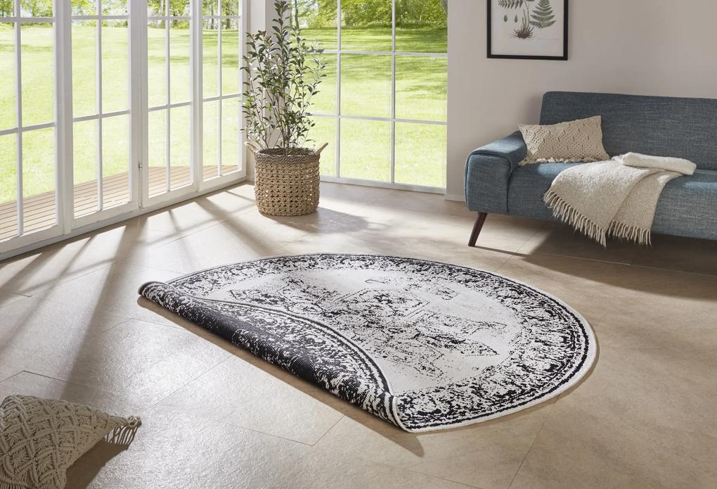 NORTHRUGS - Hanse Home koberce Kusový koberec Twin Supreme 104137 Black / Cream kruh – na von aj na doma - 200x200 (priemer) kruh cm