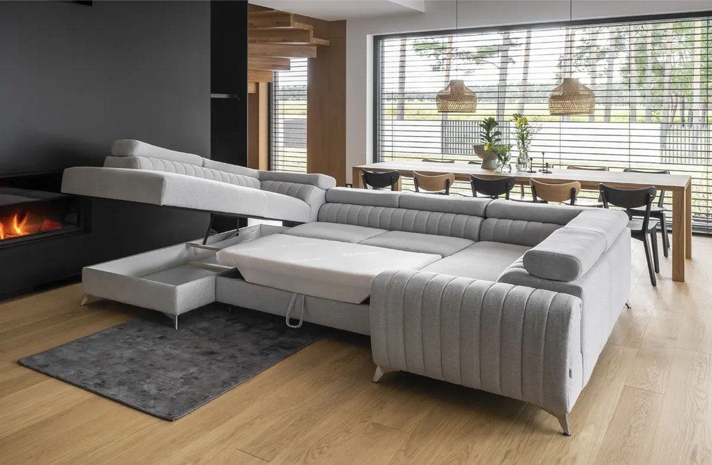 Rohová sedačka U s rozkladom a úložným priestorom Lisbon U P - tmavozelená