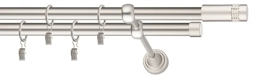 Dekorstudio Chrómová matná dvojradová garniža DIOS 19mm Dĺžka: 420cm, Typ uchytenia: Držiak dvojitý modern, Typ príslušenstva: Krúžky tiché so štipcami