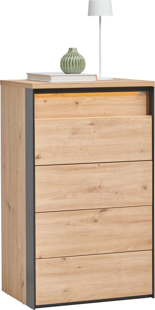 XXXLutz KOMODA, čierna, dub artisan, 56/95/41 cm Voleo - Komody - 000589000535