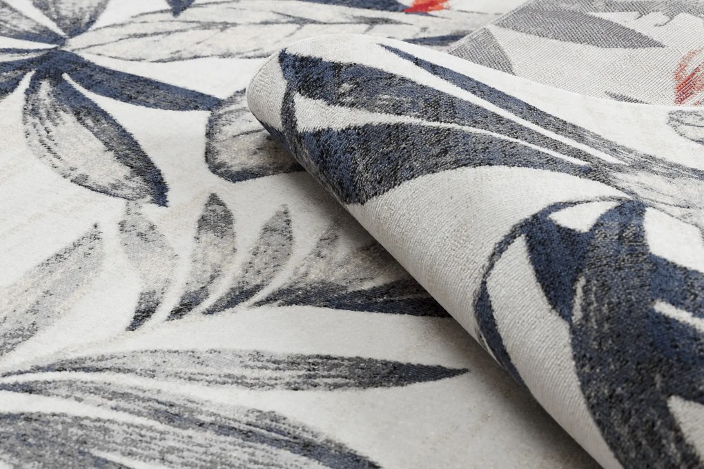 Moderný koberec MUNDO E7181 listy outdoor béžový / modrý