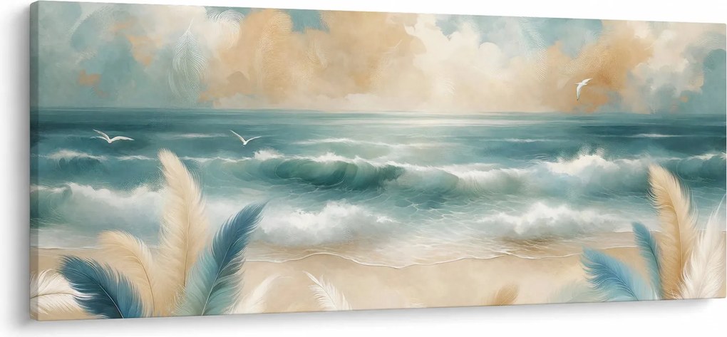 Obraz – Maľovaná pláž v jemných farbách (120x50 cm)