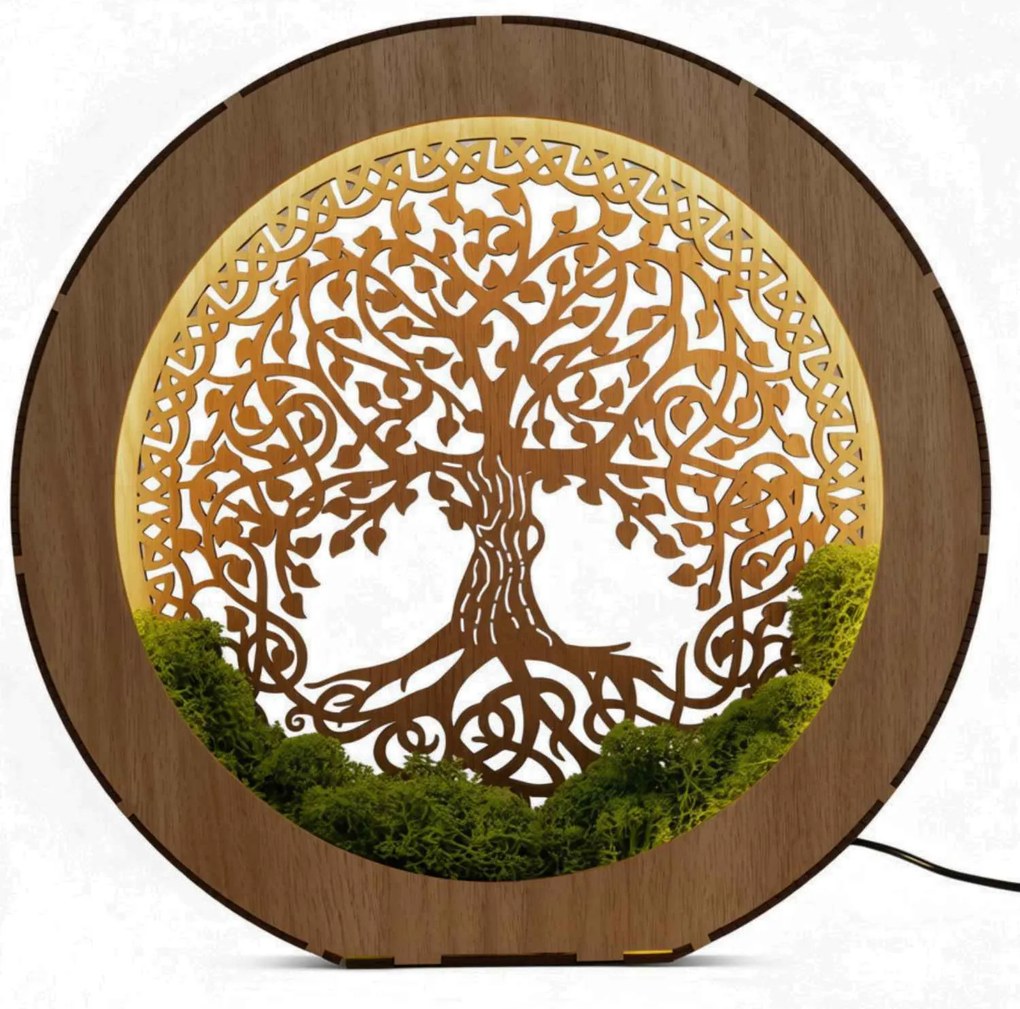 Stolová lampa Strom života s machom | ZIVENA: HDF - Orech 20 cm 4785-115180 LED0610-20-WALNUT