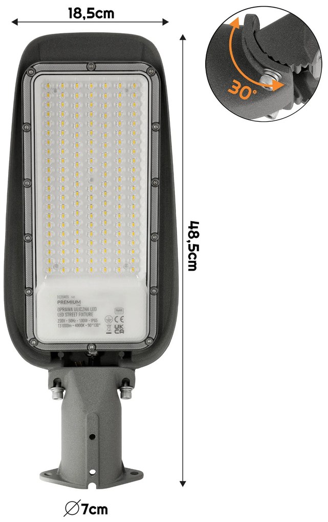 ECOLIGHT LED pouličná lampa 100W IP65 neutrálna biela