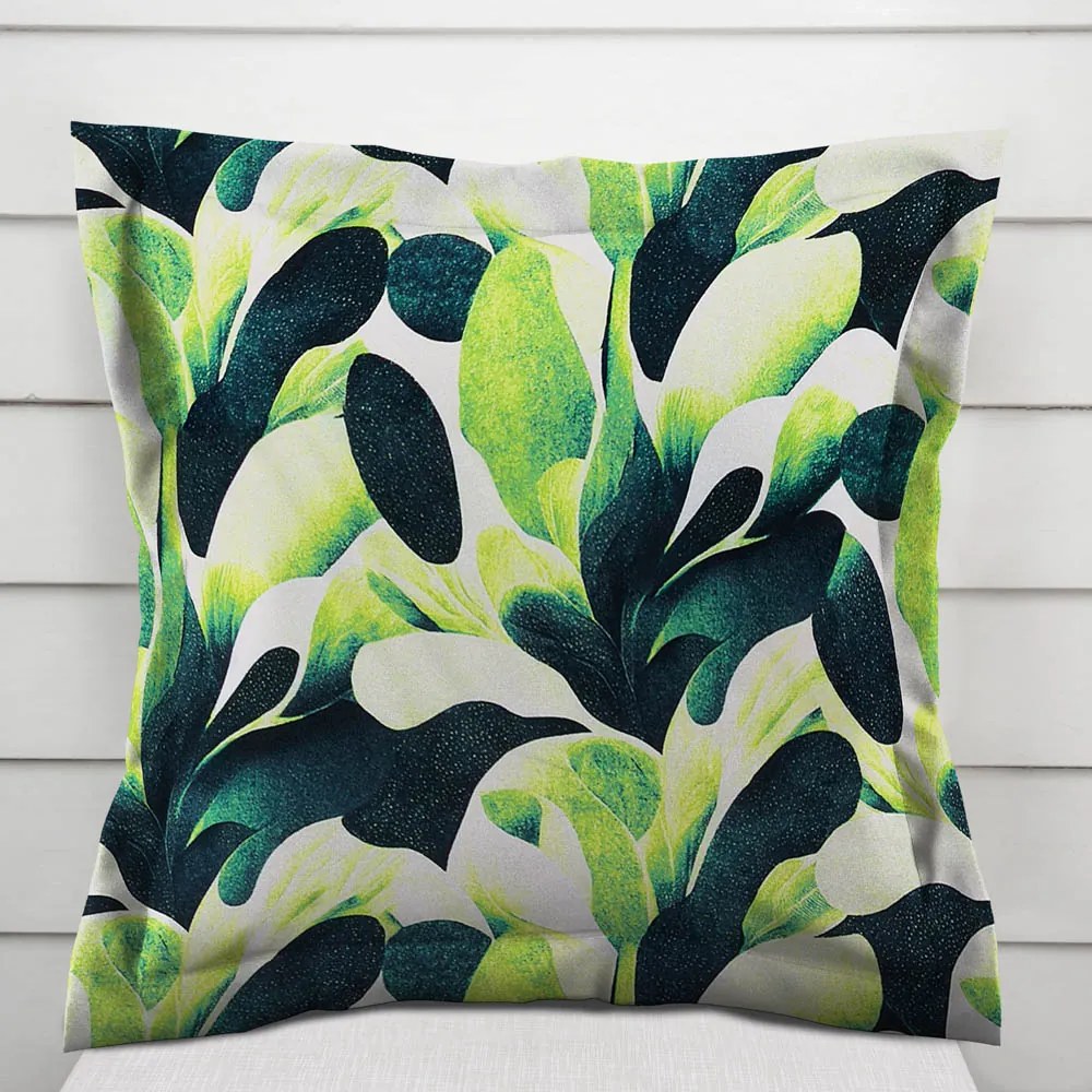 Biante Dekoračná obliečka na vankúš s lemom Rongo RGP-505 Veľké zelené listy 40 x 40 cm