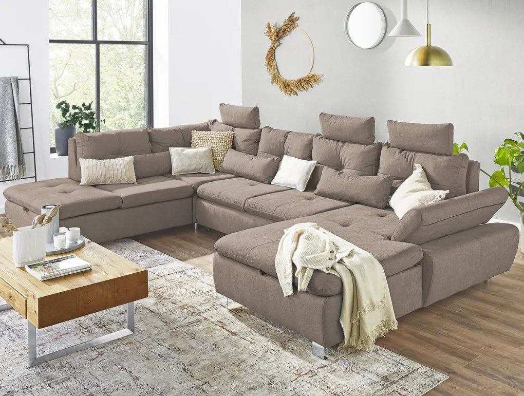 Sedacia súprava Madeira 3B, svetlo hnedá látka, tvar ľavé U