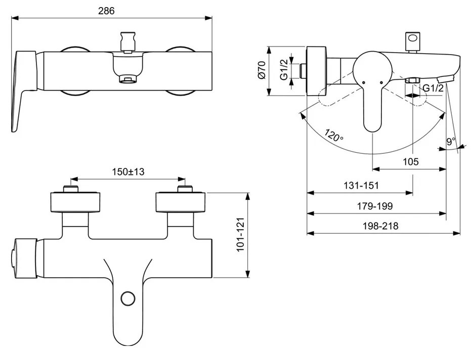 Ideal Standard Connect Blue - Vaňová batéria nástenná, chróm B9921AA