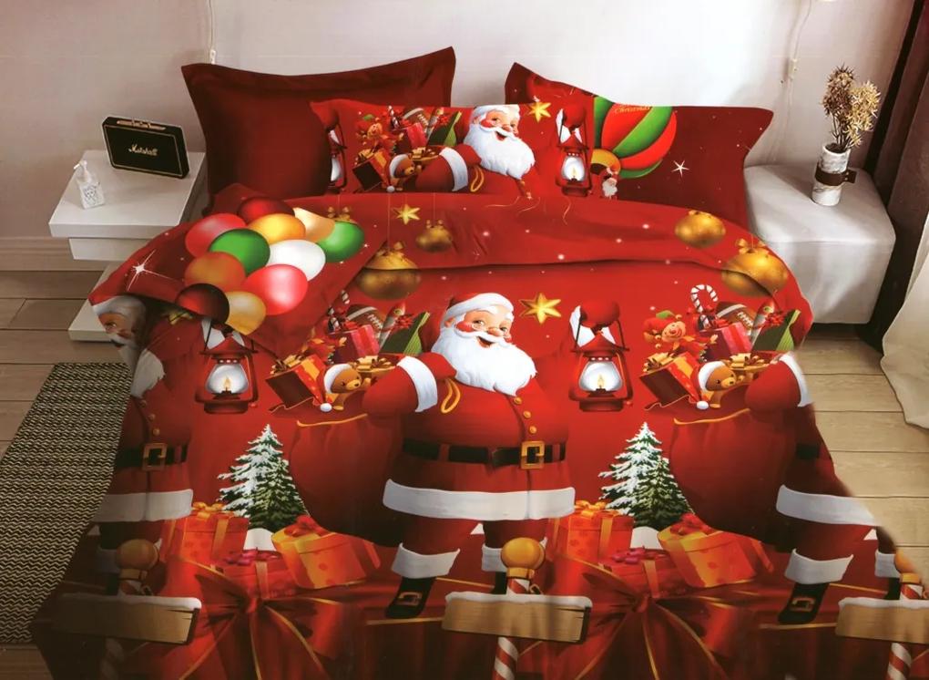 DomTextilu Červené vianočné obliečky na posteľ s motívom mikuláša 4č.160x200  4 časti: 1ks 160 cmx200 + 2ks 70 cmx80 + plachta 180x220 cm 36242-172581