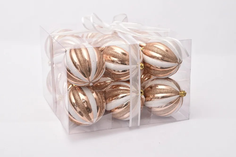 DECOLED Sada ozdôb, priemer 7 cm, šampanské+biela