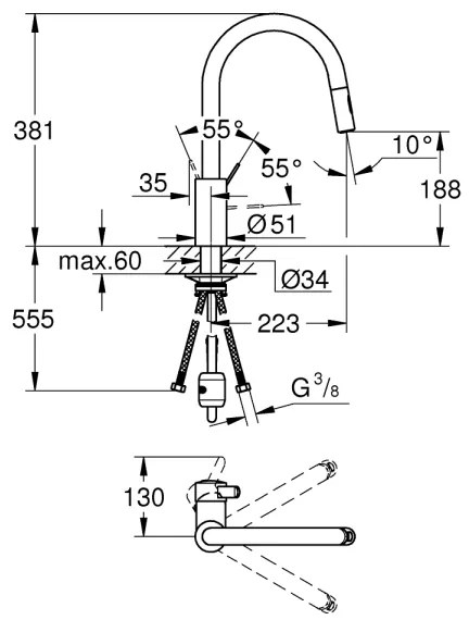 GROHE 31481001 - Drezová batéria EUROSMART COSMOPOLITAN lesklý chróm