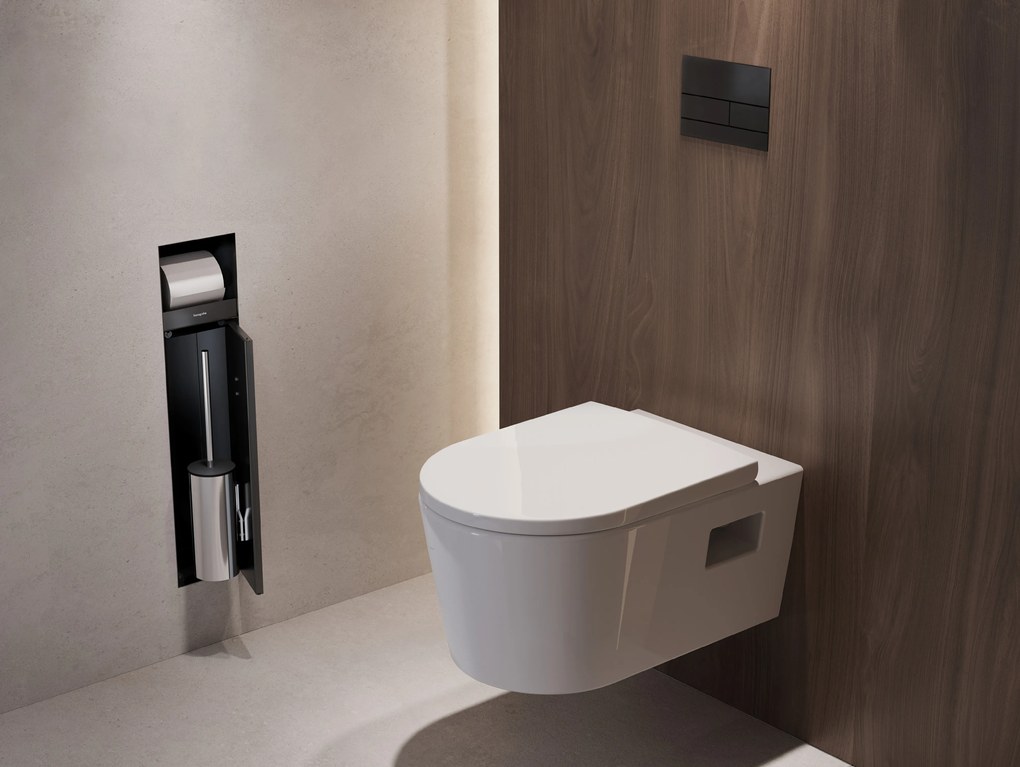 Hansgrohe XtraStoris Rock, wc kefa na zabudovanie s držiakom na toaletný papier, čierna matná, HAN-56062670