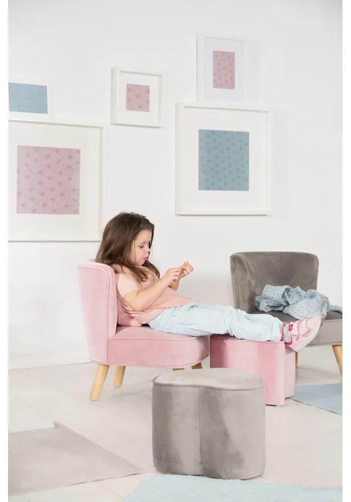 Svetloružové zamatové detské kresielko Lil Sofa – Roba