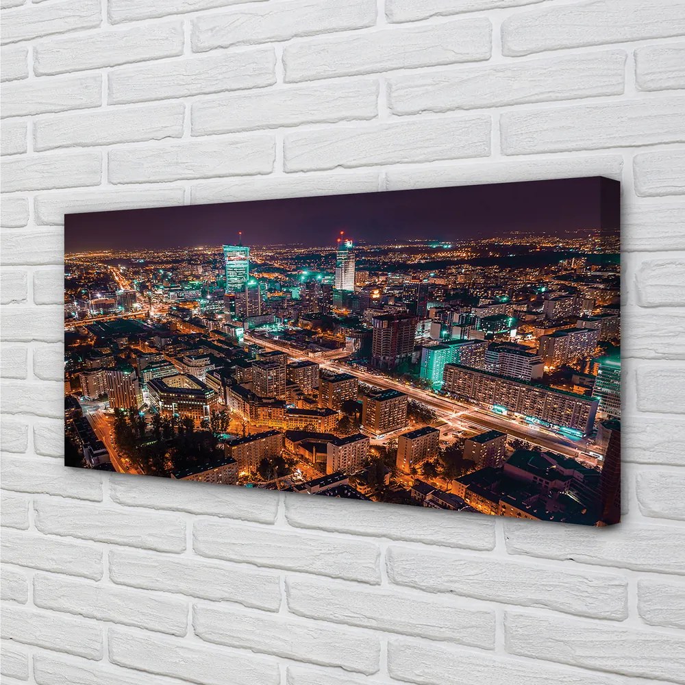 Obraz na plátne Varšava Mesto nočné panorama 140x70 cm