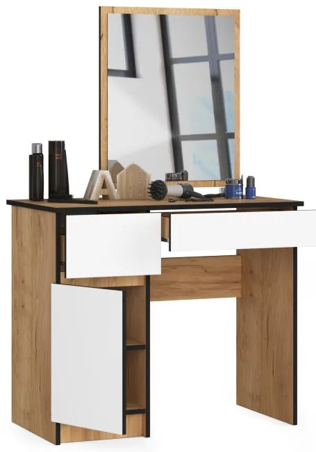 Toaletný stolík so zrkadlom CLP P-2/SL ľavý, dub craft / biely