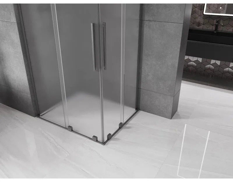 Mexen Velar L Duo, sprchový kút s posuvnými dverami 90 x 80 cm, 8mm sklo námraza, brúsený grafit, 871-090-080-02-33-66