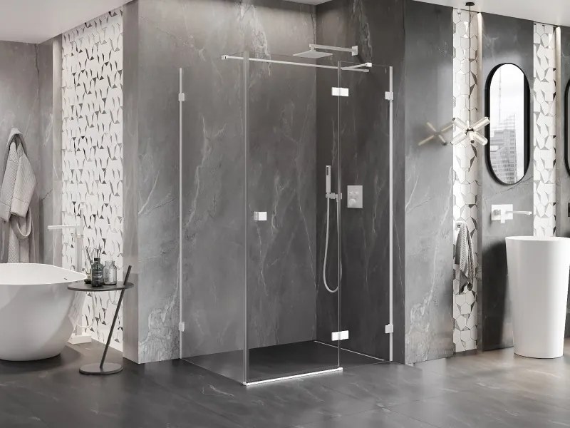 Mexen Lunar T, výklopný sprchový kút pravý 120 x 70 cm, 8mm číre sklo, biely profil, 834T-120-070-20-00-P