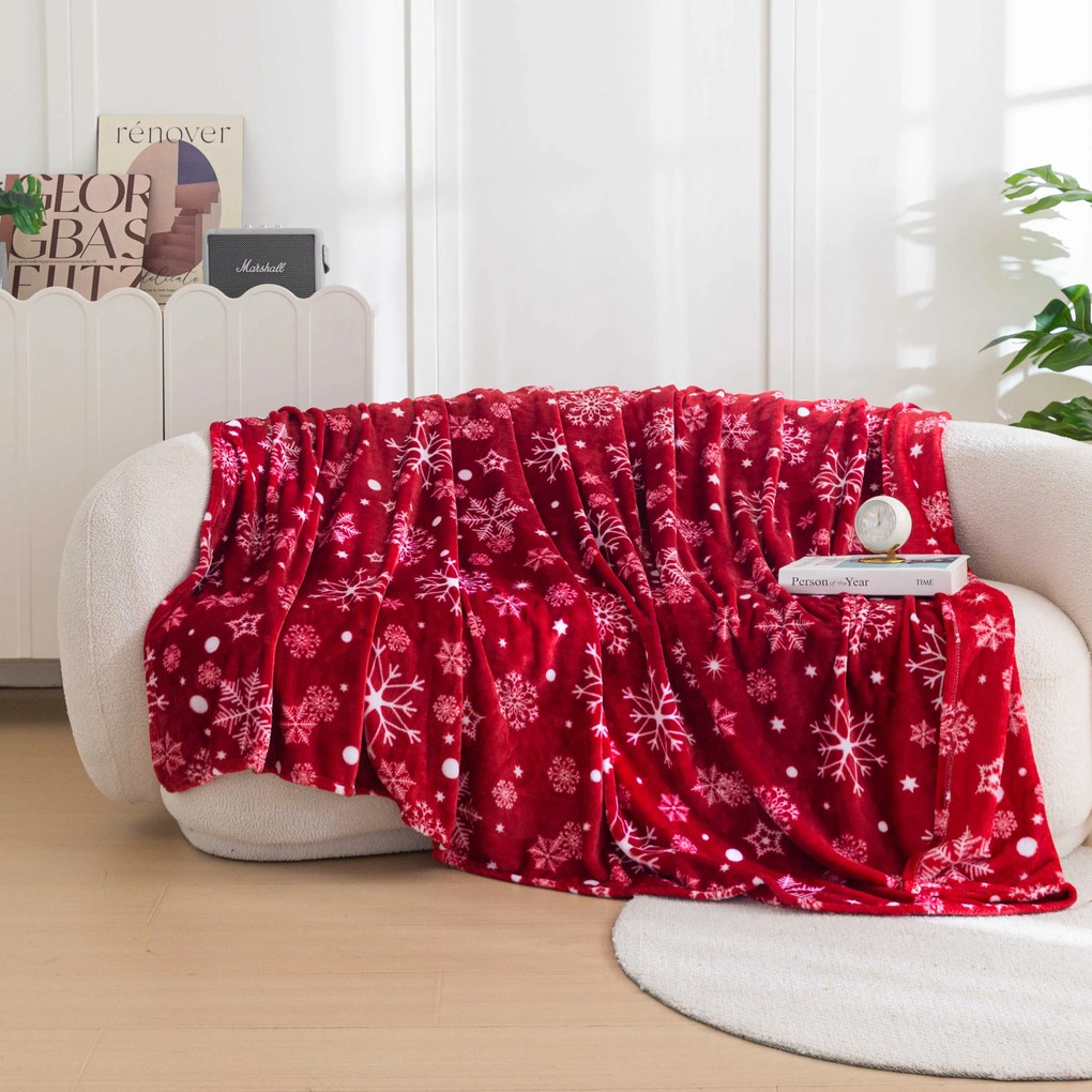 Červená vianočná mikroplyšová baránková deka SNOWFALL Rozmer: 150 x 200 cm