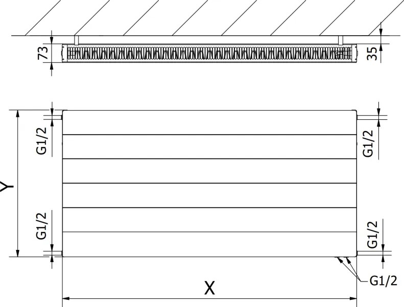 Mexen, Panelový radiátor Mexen Line CVL21 600 x 700 mm, spodné pripojenie, 847 W, biely - W621L-060-070-00