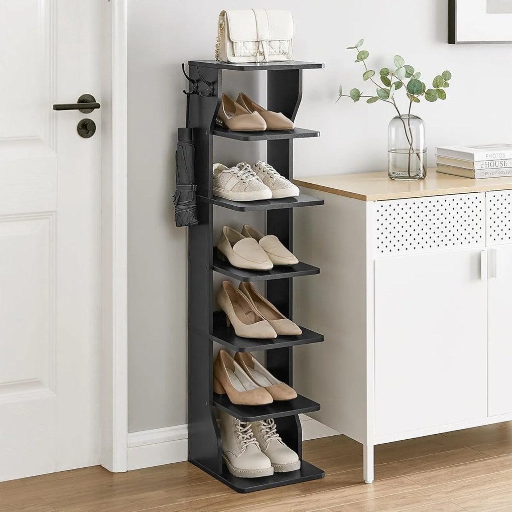 Úzky botník, 6-úrovňový stojan na topánky, čierny