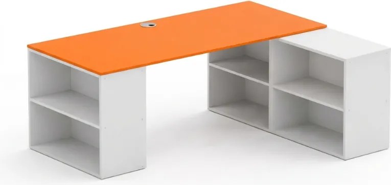 Kancelársky písací stôl s úložným priestorom BLOCK B01, 180 × 160 cm, biela/oranžová