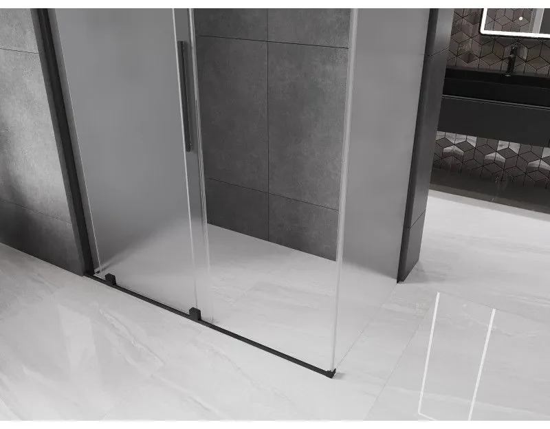 Mexen Velar, sprchový kút s posuvnými dverami 160 x 70 cm, 8mm sklo námraza, čierna matná, 871-160-070-31-70